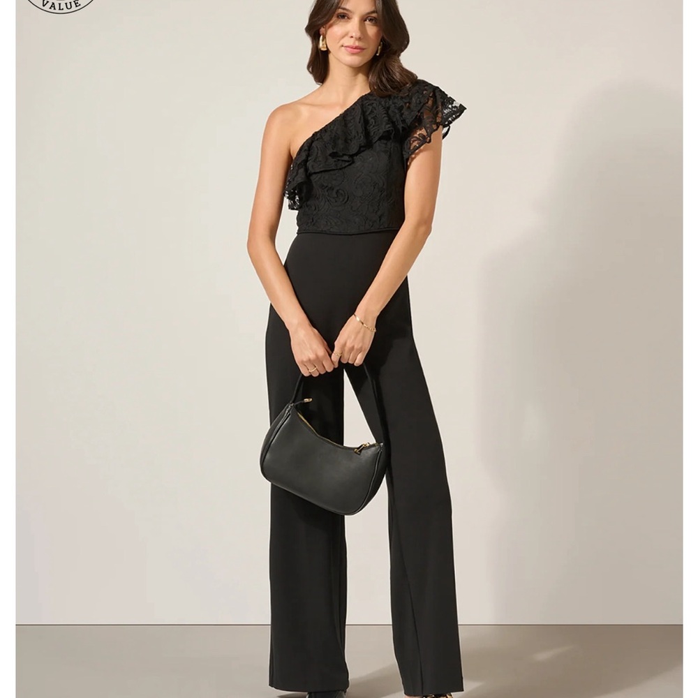 Adrianna Papell One Shoulder Lace Crepe Jumpsuit